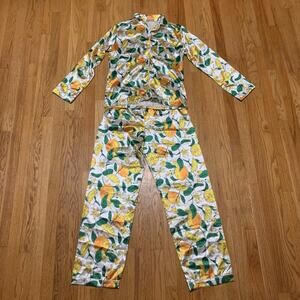 Womens Satin Citrus Fruit Pajama Set Size 10 EUC!